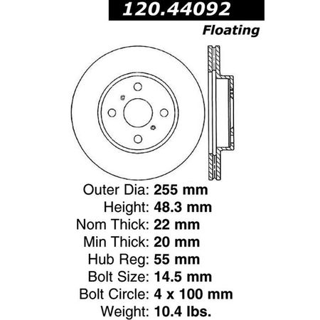 CENTRIC PARTS Premium Brake Rotor, 120.44092 120.44092